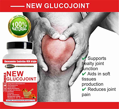 Glucosamina Coindroitina MSM Suplementos de ácido hialurónico Articulaciones Garra del diablo Cúrcuma Boswellia Manganeso Vitaminas C K1 y D3 (Glucojoint 1 Box de 60 tabletas)