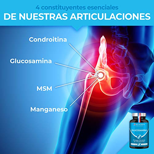 Glucosamina Complex con Condroitina MSM | Suplemento Antiinflamatorio Natural | Fabricado en Francia | Fortalece Huesos Articulaciones y Cartílago | Alivia Dolor Muscular