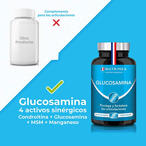 Glucosamina Complex con Condroitina MSM | Suplemento Antiinflamatorio Natural | Fabricado en Francia | Fortalece Huesos Articulaciones y Cartílago | Alivia Dolor Muscular
