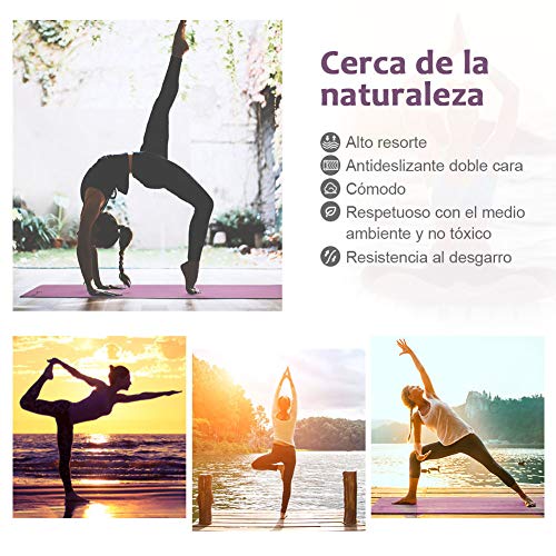 Glymnis Esterilla Yoga Antideslizante Colchoneta Yoga Mat Esterilla Deporte de Material Ecológico TPE Esterilla Pilates con Correa 183mm x 61mm x 6mm Rosa