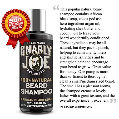 Gnarly Joe Champú 100% Natural para el Cuidado de la Barba | Contiene Jabón Negro Africano, Aceite de Argán, Manteca de Karité y Aceite de Coco | Perfecto para la Piel Sensible | 250 ml (100ml)