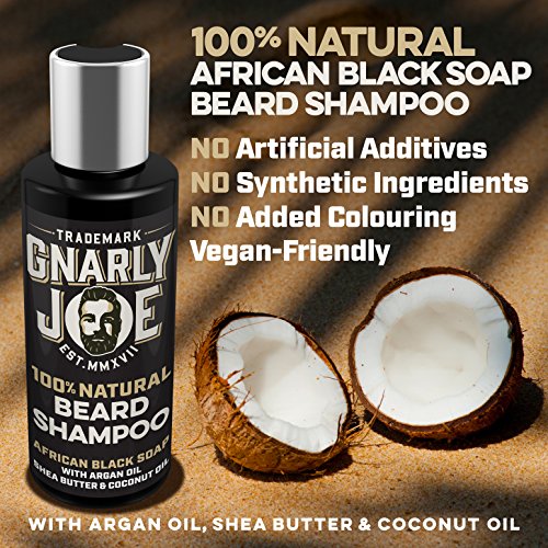 Gnarly Joe Champú 100% Natural para el Cuidado de la Barba | Contiene Jabón Negro Africano, Aceite de Argán, Manteca de Karité y Aceite de Coco | Perfecto para la Piel Sensible | 250 ml (100ml)