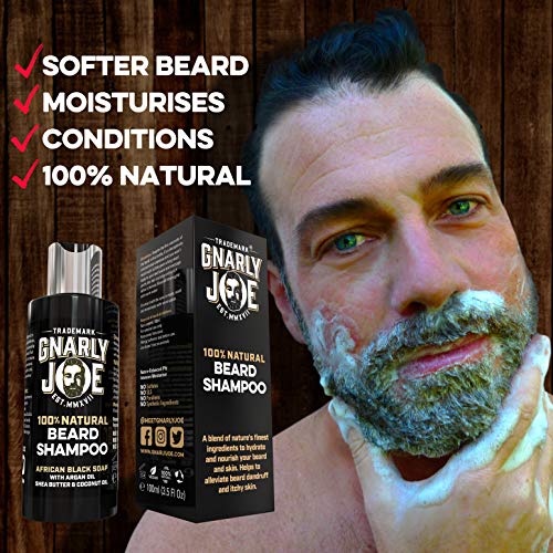 Gnarly Joe Champú 100% Natural para el Cuidado de la Barba | Contiene Jabón Negro Africano, Aceite de Argán, Manteca de Karité y Aceite de Coco | Perfecto para la Piel Sensible | 250 ml (100ml)