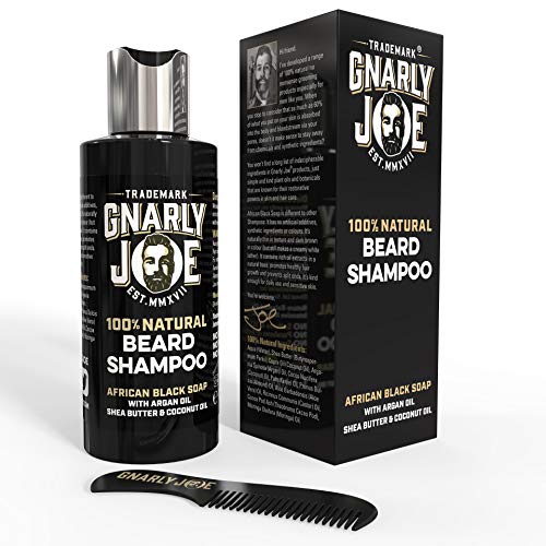 Gnarly Joe Champú 100% Natural para el Cuidado de la Barba | Contiene Jabón Negro Africano, Aceite de Argán, Manteca de Karité y Aceite de Coco | Perfecto para la Piel Sensible | 250 ml (100ml)