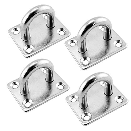 Gobesty Placa de Ojo, 4 Piezas Almohadilla de Acero Inoxidable Placa de Ojo Gancho de Anillo de Grapas de Metal con 4 Orificios para Hardware Marino Gancho de Grapa Loop Colgantes Macetas y cercas