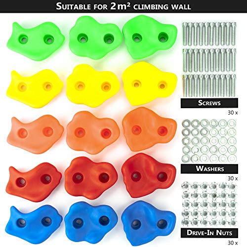 GO!elements 15 presas de Escalada Kids Set Outdoor Incl. Material de fijación | Piedras de Escalada para Paredes | Piedras de Colores para Torres de Juegos para niños con Tornillos, Size:15 Set