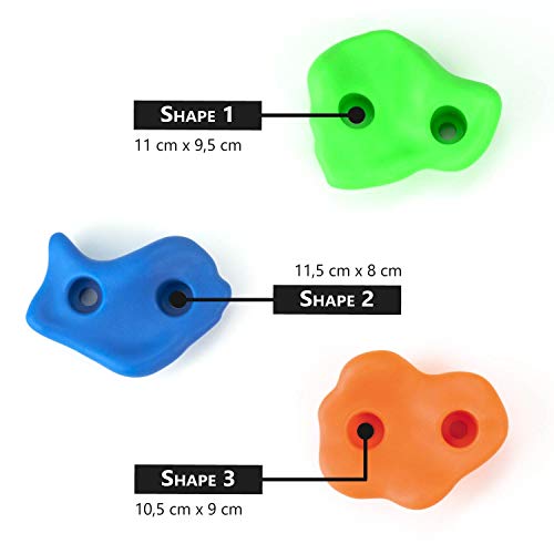 GO!elements 15 presas de Escalada Kids Set Outdoor Incl. Material de fijación | Piedras de Escalada para Paredes | Piedras de Colores para Torres de Juegos para niños con Tornillos, Size:15 Set