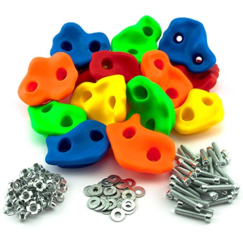 GO!elements 15 presas de Escalada Kids Set Outdoor Incl. Material de fijación | Piedras de Escalada para Paredes | Piedras de Colores para Torres de Juegos para niños con Tornillos, Size:15 Set
