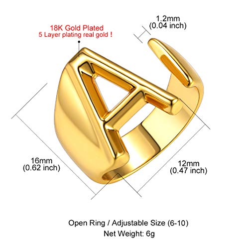 GoldChic Jewelry Anillo Abierto para Dama Letra Alfabeto A Charm Ring - Cobre latón Chapado en 18K Oro - Gratis Caja de Regalo