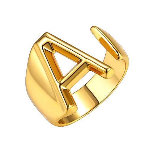 GoldChic Jewelry Anillo Abierto para Dama Letra Alfabeto A Charm Ring - Cobre latón Chapado en 18K Oro - Gratis Caja de Regalo