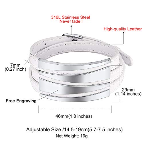 GoldChic Jewelry Blanca Triple-Capa Pulsera de Correa Piel ecológica, Acero Inoxidable Color Plateado, Joyería para Hombre y Mujer, Gratis Caja de Regalo