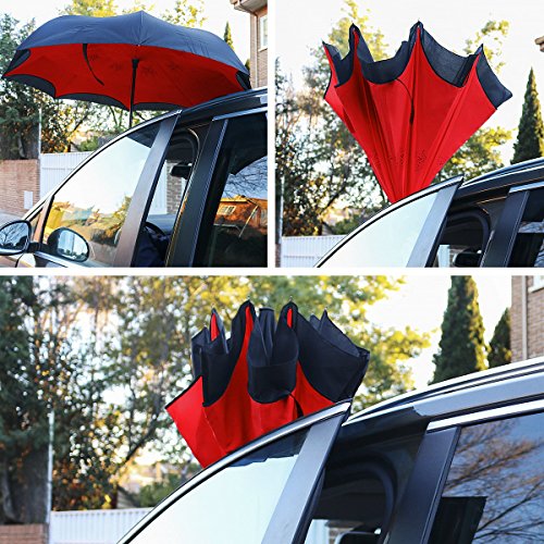 Golden Lemur Paraguas Invertido. Paraguas Originales Mujer y Hombre de Colores. Grande, para Coche Antiviento. Doble Capa, Reversible, Abre al Revés Asa Manos Libres Funda Garantia Calidad Azul Negro