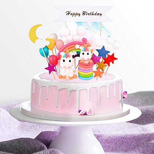 GOLDGE 25pz Decoracion Tarta Unicornio para Niños, Toppers para Tartas Happy Birthday Globos Arcoiris Estrella Cake Fiesta de La Fiesta para Cumpleaños Boda
