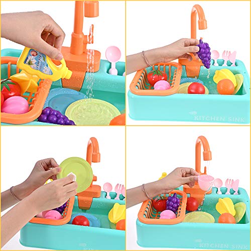 GOLDGE Fregadero Cocina Juguete para Niños, Cocina Conjunto de Juguete para Lavar Platos Accesorio Juego de Simulación de Juguetes, Baterías No Incluidas
