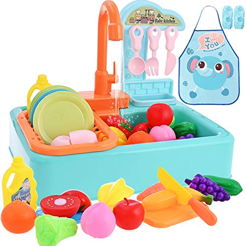 GOLDGE Fregadero Cocina Juguete para Niños, Cocina Conjunto de Juguete para Lavar Platos Accesorio Juego de Simulación de Juguetes, Baterías No Incluidas