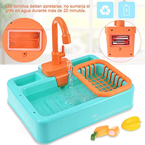GOLDGE Fregadero Cocina Juguete para Niños, Cocina Conjunto de Juguete para Lavar Platos Accesorio Juego de Simulación de Juguetes, Baterías No Incluidas