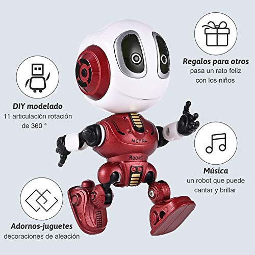 GOLDGE Mini Robot Juguete Educativo para niños, Robots Interactivos con Repite tu Voz Luces parpadeantes de Colores Regalo para Niños Toy Robot Juguete 3 a 8 años Rojo