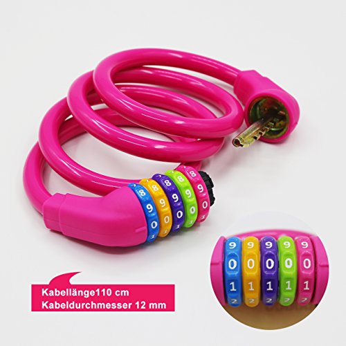 GOLDPOOL Candado para Bicicleta - Candados de Cable en Espiral Combinación de 5 Cifras, Antirrobo Bicicleta con 110 cm de Alta Seguridad