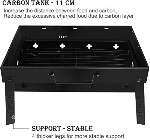 GolWof Barbacoa Portátil Barbacoa Plegable Barbacoa de Acero Inoxidable Barbacoa Carbón Parrilla con BBQ Tapete, BBQ Clip y Cepillo de Aceite para Exterior Picnic Jardín Campamento 44 * 29 * 23cm
