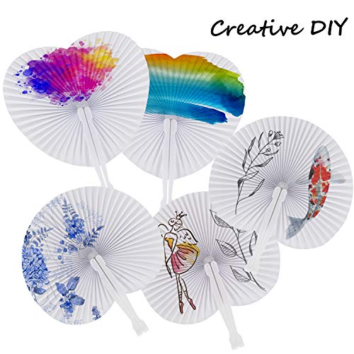 GoMaihe 60Pcs Abanicos PAI PAI para Bodas, Ventilador de Mano Redondo y en Forma de Corazón, Abanicos Boda para Invitados, Wedding Paper Fan Foldable Pocket Fan, Blanco