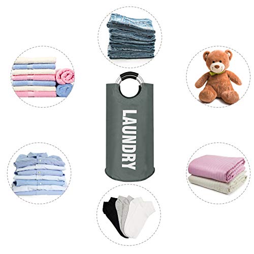 GoMaihe 82L Cesto Ropa Sucia, de Ropa Bin Bolsas Cestos para la Colada con Manija de aleación, Bolsa Ropa Sucia Cubo de Almacenamiento de Cesta Lavandería Redonda Plegable Ropa Familia, Gris