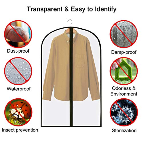 GoMaihe Fundas de Ropa 12 PCS, 60 x 120 / 100cm Bolsa de Traje Transparente Bolsas de Ropa, Vestido de Noche Vestido de Novia Abrigos Camisas Polilla Protección Repelente al Agua, Negro