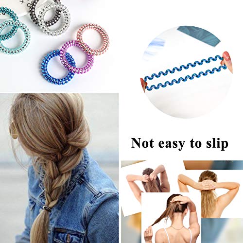 Gomas de Pelo en Espiral Lazos para Cabello en Espiral Anillo Elástico para Cabello con Cable de Teléfono Traceless para Todo Tipo de Cabello (27Pcs Plata Brillante + Transparente)
