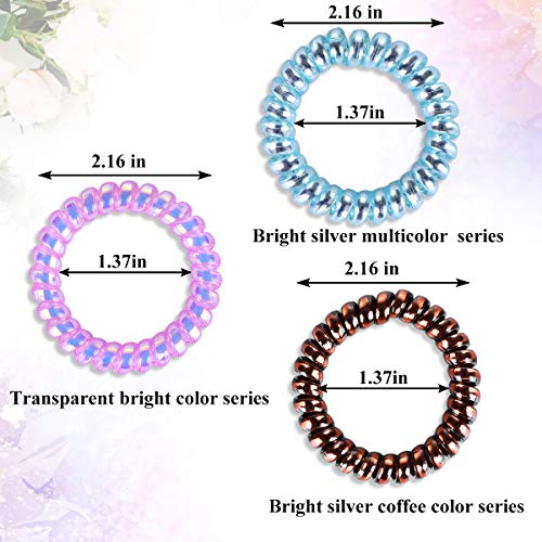 Gomas de Pelo en Espiral Lazos para Cabello en Espiral Anillo Elástico para Cabello con Cable de Teléfono Traceless para Todo Tipo de Cabello (27Pcs Plata Brillante + Transparente)