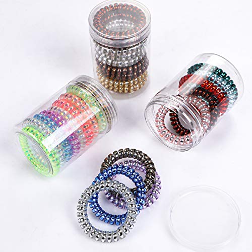 Gomas de Pelo en Espiral Lazos para Cabello en Espiral Anillo Elástico para Cabello con Cable de Teléfono Traceless para Todo Tipo de Cabello (27Pcs Plata Brillante + Transparente)