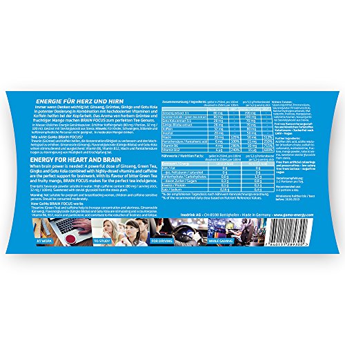 GoMo ENERGY® Bebida para acelerar el cerebro | Aumentar las habilidades mentales y la capacidad de memoria | Bebida energética sin azúcar | Suministro mensual BRAIN FOCUS 30 Porciones