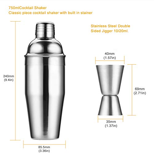 Gomyhom Juego de Coctelera, Coctelera de Cóctel 750ml, Kit Barman Profesional14 Piezas, Coctelera Set con Soporte de Madera Juego de Regalo, Ideal para Bar, Hogar Mezclar Bebidas