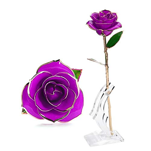 Gomyhom Rosa 24K, Rosa de Oro Chapada en Oro con Caja de Regalo para Madre para Amor en el Día de San Valentín para Aniversario para Amigos como Un Regalo de Cumpleaños (Púrpura)