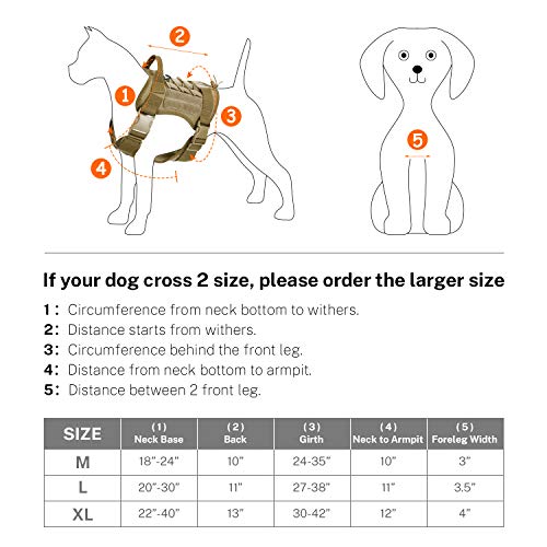 Gonex Arnés Perros Chaleco Táctico para Perro Entrenamiento Militar Molle Accesorios Protección para Mascota al Aire Libre, 1000D Nylon Transpirable Cómodo con Asa y 2 Bolsos Desmontables (Caqui, XL)