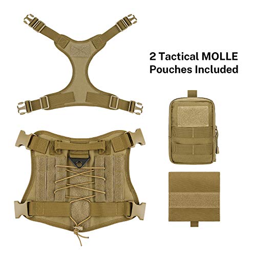 Gonex Arnés Perros Chaleco Táctico para Perro Entrenamiento Militar Molle Accesorios Protección para Mascota al Aire Libre, 1000D Nylon Transpirable Cómodo con Asa y 2 Bolsos Desmontables (Caqui, XL)