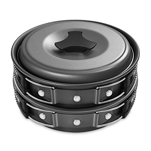 Gonex Ollas Sartén Camping, Utensilios de Cocina Cacerola Cazuela Recipientes Acero Inoxidable Cocinar en Exteriores Picnic Acampada Senderismo al Aire Libre, Kit de 11 PCS para 1-2 Personas (Negro)