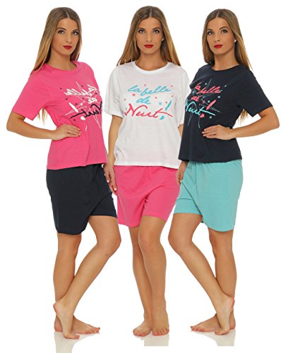 Good Deal Market - Pijama de verano para mujer en diferentes modelos. Algodón ligero. Tallas desde 36/38 hasta 48/50 Color blanco con estampado capri. Large