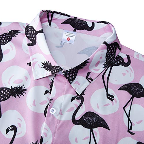 Goodstoworld Camisa Hawaiana para Hombre Camisa de Manga Corta Informal Camisas de Vacaciones 3D Impreso Camisa Colorida piña flamencos M