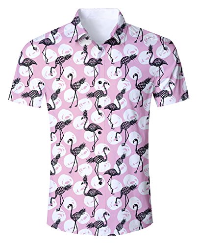 Goodstoworld Camisa Hawaiana para Hombre Camisa de Manga Corta Informal Camisas de Vacaciones 3D Impreso Camisa Colorida piña flamencos M