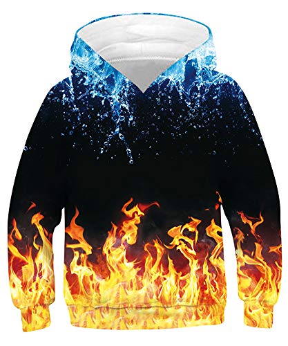 Goodstoworld Sudaderas con Capucha 3D Disparo Anime Fantasía Hoodie Estampado Pullover Tendencia Sweatshirt Otoño Invierno para Chicas Niño Niña Fuego Azul 14-16 años
