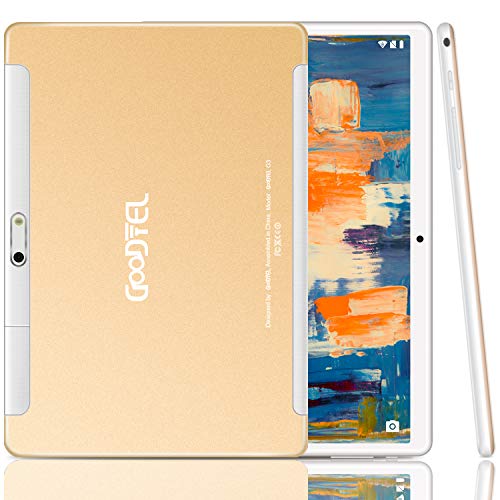 GOODTEL Tablet 10 Pulgadas Tablet 4GB de RAM, 64GB de Memoria Interna, Escalable 128GB, Quad-Core, Dual SIM 8000mAh Batería Bluetooth WiFi GPS Cámara Dual, Type-C Tablet Oro