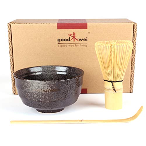Goodwei Juego de Té Matcha – Bol de té y batidor incl. Caja de regalo (negro)