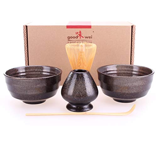 Goodwei Juego de té Matcha para dos - Bol de té, batidor y soporte incl. Caja de regalo … (Goma)
