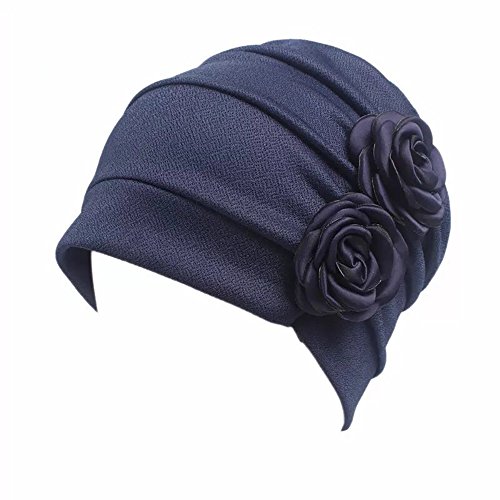 Gorra Beanie De Tela con 2 Flor De Adorno para Fiesta Boda Color Liso Turbante para Cabeza De Mujer para Cáncer Quimioterapia Chemo Oncológico Noche Pèrdida de Pelo Cabello 2 Unidades (I, 2)