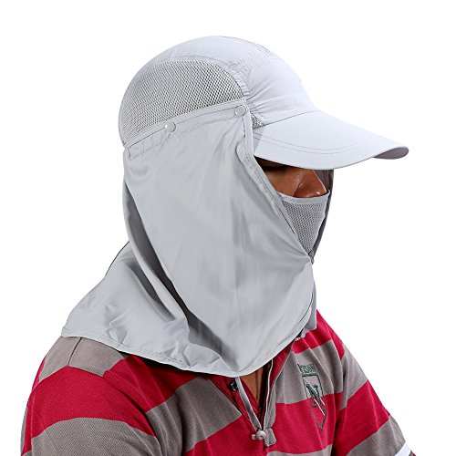 Gorra de Protección Solar Anti-UV con Máscara Extraíble Sombrero Tapa de Cuello y Face Flap para Ciclismo, Senderismo, Pesca, para Hombres Mujeres ( Color : Gris )