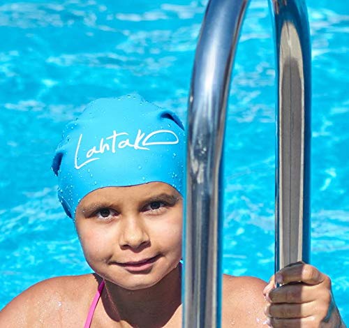 Gorro de Natación para Pelo Largo Infantil - Gorro Piscina para Niña, Niño y Bebe con Rastas o Pelo Largo y Rizado - Gorro de Piscina de Silicona 100% Hipoalergénica (Aqua Blue S)
