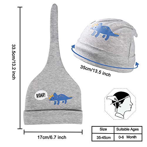 Gorro de Punto para recién Nacido, algodón elástico, Suave y Lindo Anudado Ajustable, para niños de 0 a 6 Meses, Gorro de Dormir para otoño Primavera e Invierno, 3 Unidades