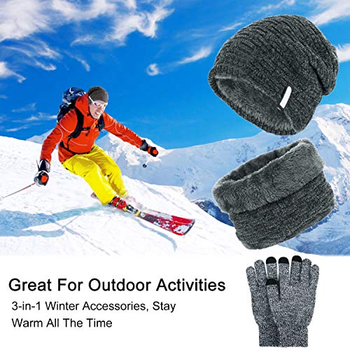 Gorro Invierno Hombre con Bufanda, Calentar Sombreros Gorras Beanie de Punto Forro de Lana, Gorro y Bufanda Invierno Hombre Beanie con Bufanda, Suave al Tacto, Agradable para la Piel (Gris)