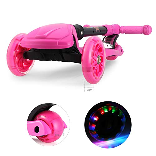GOSFUN Patinete 3 Ruedas con LED Luces,Diseño Scooter Plegable para Niños de 3 a 12 Años,Alturas Ajustables 64-69-76-83 CM