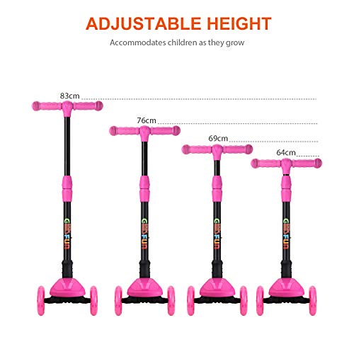 GOSFUN Patinete 3 Ruedas con LED Luces,Diseño Scooter Plegable para Niños de 3 a 12 Años,Alturas Ajustables 64-69-76-83 CM