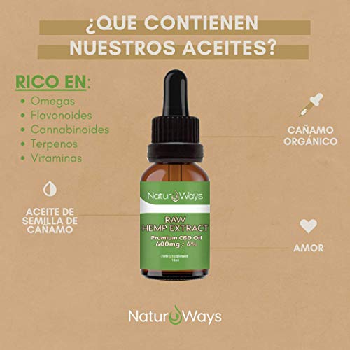 Gotas de Extracto de Cáñamo Orgánico 600Mg (6%) | Alivia el estrés, dolor y ansiedad | 10ml Vegano & Vegetariano | Espectro Completo | Extraído con Co2 | Hecho en EU | Por NaturWays
